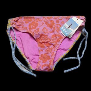 NWT Roxy Tapestry Patchwork Hipster Side Tie Bikini Bottom Size S Tropical Surf